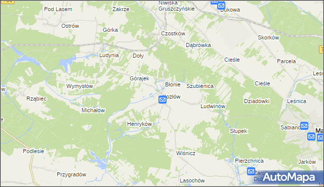 mapa Kozłów gmina Małogoszcz, Kozłów gmina Małogoszcz na mapie Targeo