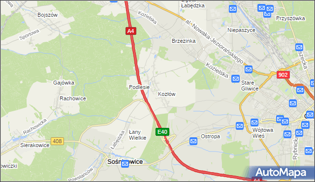 mapa Kozłów gmina Sośnicowice, Kozłów gmina Sośnicowice na mapie Targeo