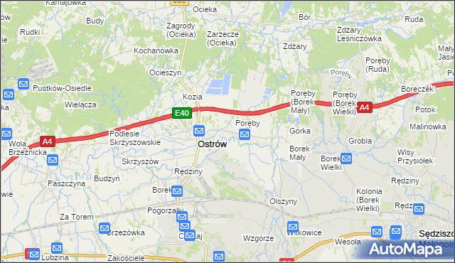 mapa Kozodrza, Kozodrza na mapie Targeo