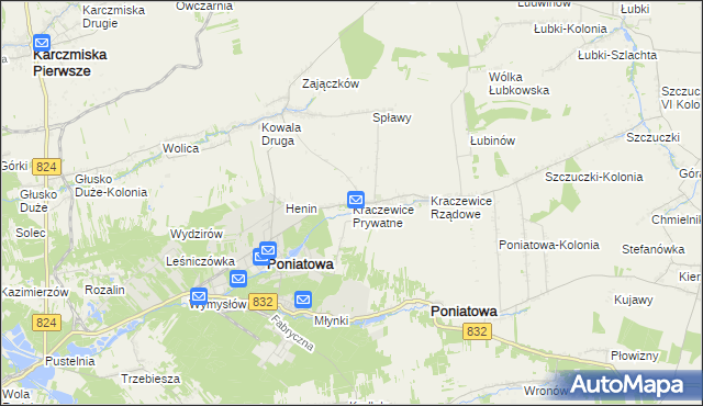 mapa Kraczewice Prywatne, Kraczewice Prywatne na mapie Targeo