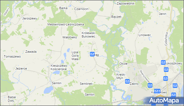 mapa Krąg gmina Starogard Gdański, Krąg gmina Starogard Gdański na mapie Targeo