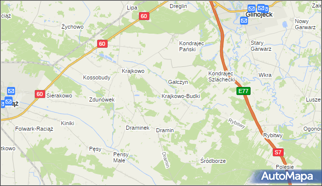 mapa Krajkowo-Budki, Krajkowo-Budki na mapie Targeo