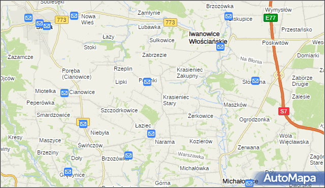 mapa Krasieniec Stary, Krasieniec Stary na mapie Targeo