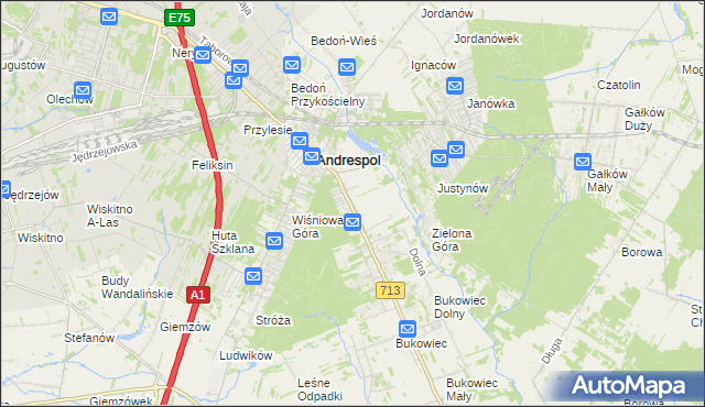 mapa Kraszew gmina Andrespol, Kraszew gmina Andrespol na mapie Targeo