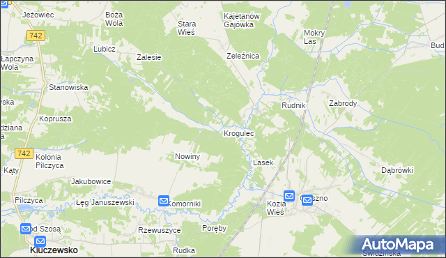 mapa Krogulec gmina Kluczewsko, Krogulec gmina Kluczewsko na mapie Targeo