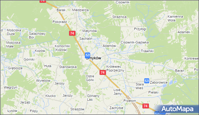 mapa Królewiec gmina Smyków, Królewiec gmina Smyków na mapie Targeo