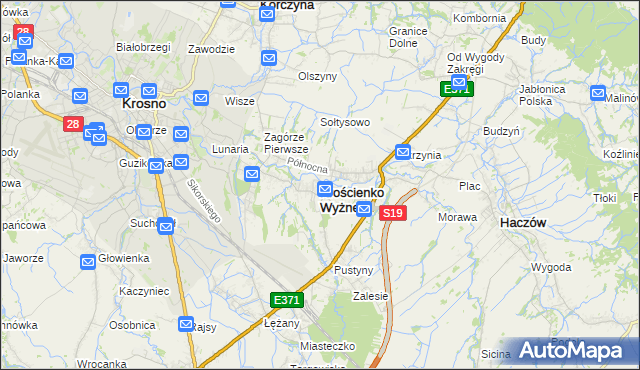 mapa Krościenko Wyżne, Krościenko Wyżne na mapie Targeo