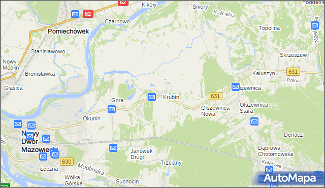 mapa Krubin gmina Wieliszew, Krubin gmina Wieliszew na mapie Targeo