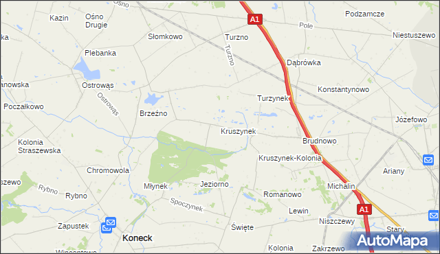 mapa Kruszynek gmina Koneck, Kruszynek gmina Koneck na mapie Targeo