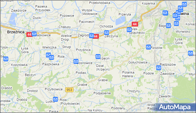 mapa Krzęcin gmina Skawina, Krzęcin gmina Skawina na mapie Targeo