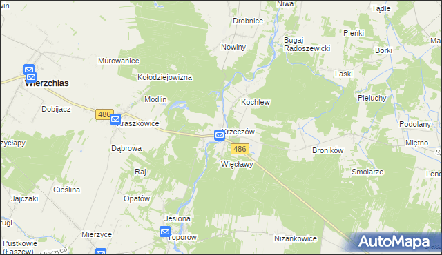 mapa Krzeczów gmina Wierzchlas, Krzeczów gmina Wierzchlas na mapie Targeo