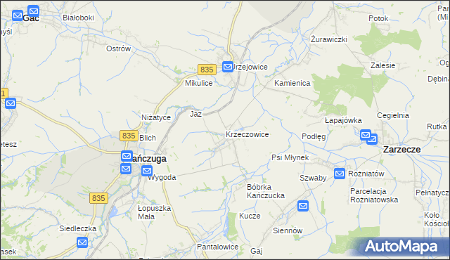 mapa Krzeczowice, Krzeczowice na mapie Targeo
