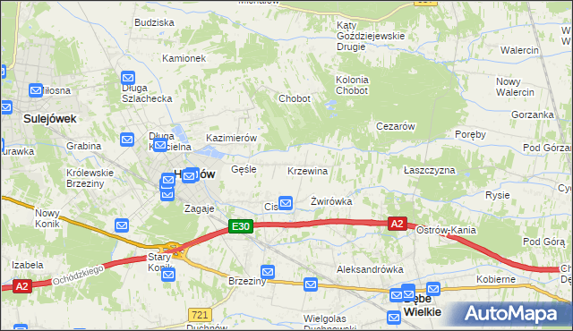 mapa Krzewina gmina Halinów, Krzewina gmina Halinów na mapie Targeo