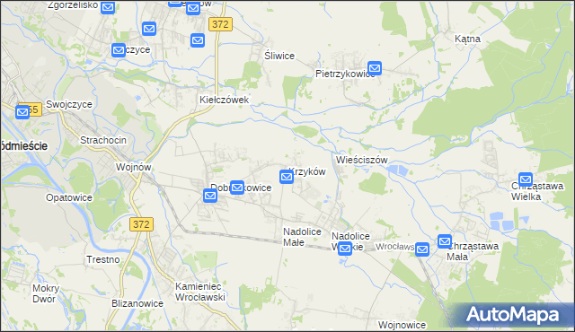 mapa Krzyków gmina Czernica, Krzyków gmina Czernica na mapie Targeo