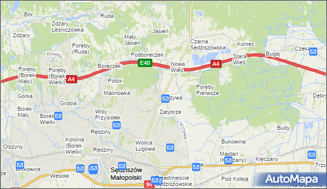 mapa Krzywa gmina Sędziszów Małopolski, Krzywa gmina Sędziszów Małopolski na mapie Targeo