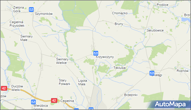 mapa Krzywiczyny, Krzywiczyny na mapie Targeo