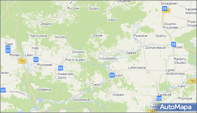 mapa Krzywopłoty gmina Klucze, Krzywopłoty gmina Klucze na mapie Targeo