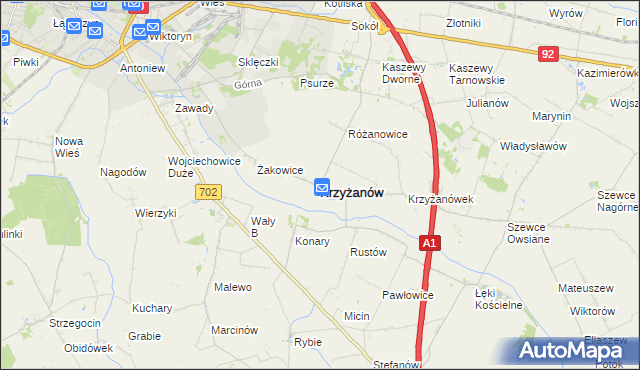 mapa Krzyżanów powiat kutnowski, Krzyżanów powiat kutnowski na mapie Targeo