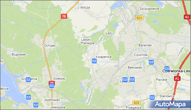 mapa Książenice gmina Czerwionka-Leszczyny, Książenice gmina Czerwionka-Leszczyny na mapie Targeo