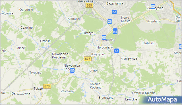 mapa Księżyno, Księżyno na mapie Targeo