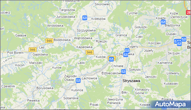 mapa Kuków gmina Stryszawa, Kuków gmina Stryszawa na mapie Targeo