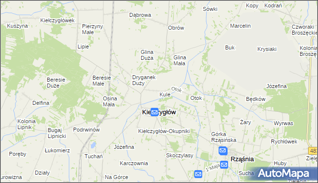 mapa Kule gmina Kiełczygłów, Kule gmina Kiełczygłów na mapie Targeo