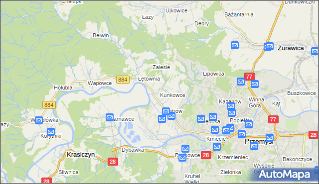 mapa Kuńkowce, Kuńkowce na mapie Targeo