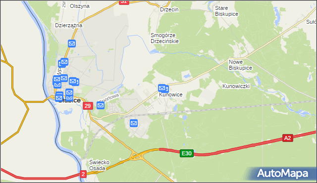 mapa Kunowice, Kunowice na mapie Targeo