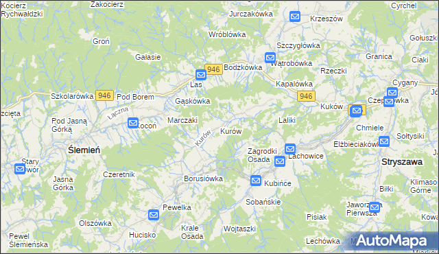 mapa Kurów gmina Stryszawa, Kurów gmina Stryszawa na mapie Targeo