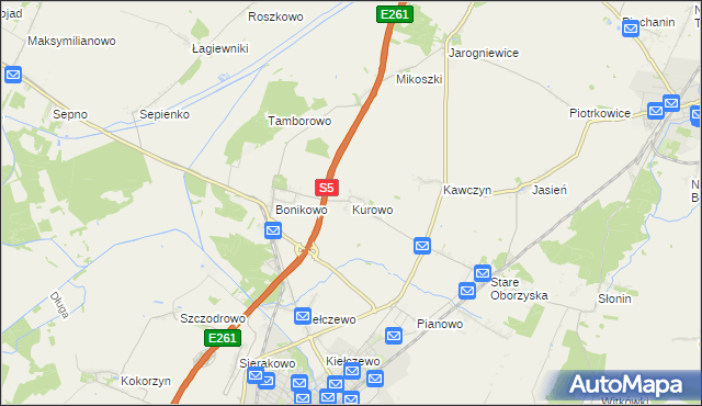 mapa Kurowo gmina Kościan, Kurowo gmina Kościan na mapie Targeo