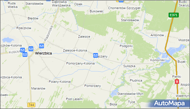 mapa Łączany gmina Wierzbica, Łączany gmina Wierzbica na mapie Targeo