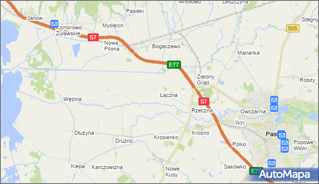 mapa Łączna gmina Pasłęk, Łączna gmina Pasłęk na mapie Targeo