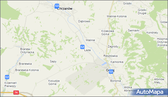 mapa Łada gmina Chrzanów, Łada gmina Chrzanów na mapie Targeo
