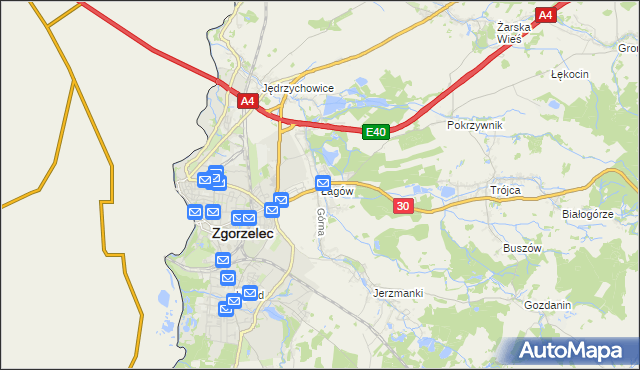 mapa Łagów gmina Zgorzelec, Łagów gmina Zgorzelec na mapie Targeo