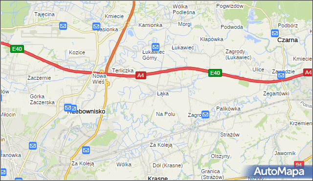 mapa Łąka gmina Trzebownisko, Łąka gmina Trzebownisko na mapie Targeo