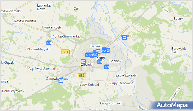 mapa Łapy, Łapy na mapie Targeo