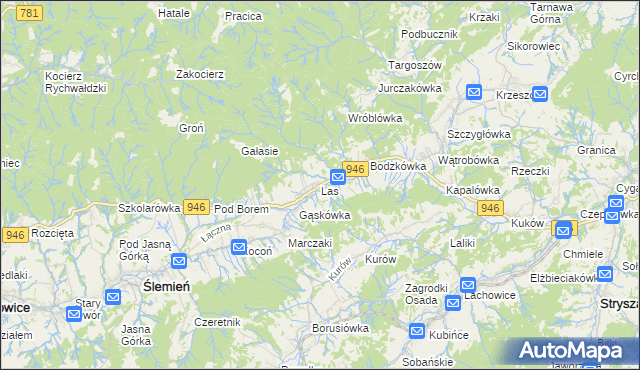 mapa Las gmina Ślemień, Las gmina Ślemień na mapie Targeo