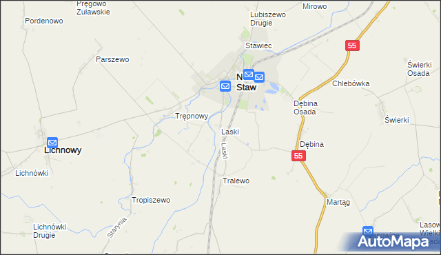 mapa Laski gmina Nowy Staw, Laski gmina Nowy Staw na mapie Targeo