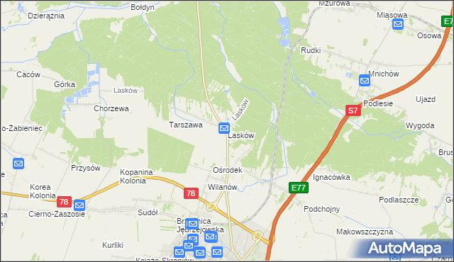 mapa Lasków gmina Jędrzejów, Lasków gmina Jędrzejów na mapie Targeo