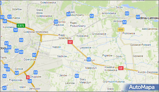 mapa Lasowice gmina Jedlnia-Letnisko, Lasowice gmina Jedlnia-Letnisko na mapie Targeo