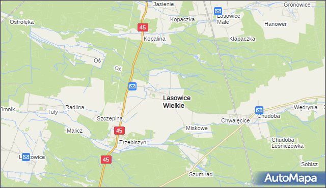 mapa Lasowice Wielkie powiat kluczborski, Lasowice Wielkie powiat kluczborski na mapie Targeo