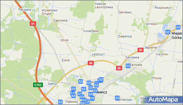 mapa Łaszczyn gmina Rawicz, Łaszczyn gmina Rawicz na mapie Targeo