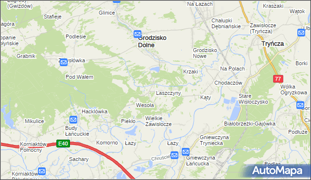 mapa Laszczyny, Laszczyny na mapie Targeo