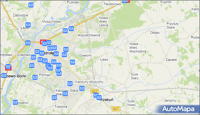 mapa Ławy gmina Rzekuń, Ławy gmina Rzekuń na mapie Targeo