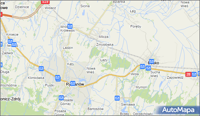 mapa Łazy gmina Rymanów, Łazy gmina Rymanów na mapie Targeo
