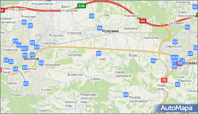 mapa Łazy gmina Rzezawa, Łazy gmina Rzezawa na mapie Targeo