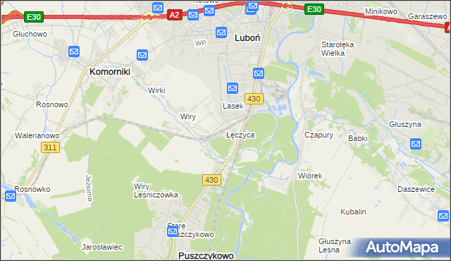 mapa Łęczyca gmina Komorniki, Łęczyca gmina Komorniki na mapie Targeo