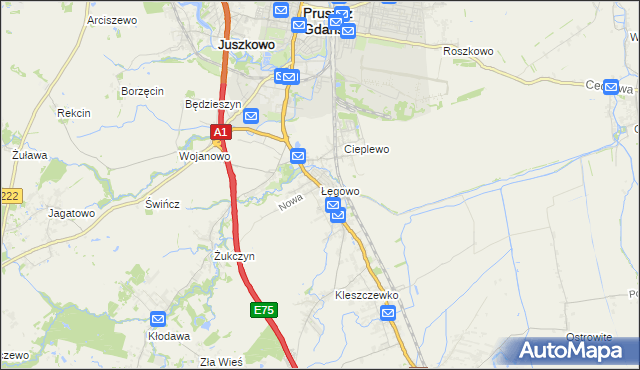 mapa Łęgowo gmina Pruszcz Gdański, Łęgowo gmina Pruszcz Gdański na mapie Targeo