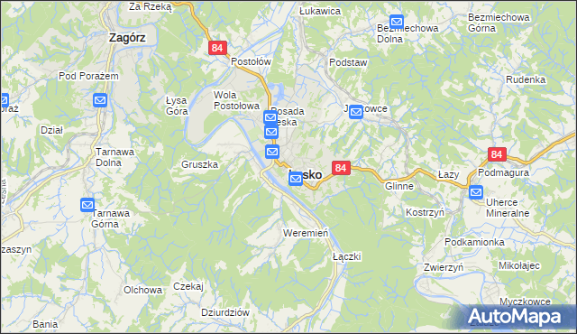 mapa Lesko, Lesko na mapie Targeo
