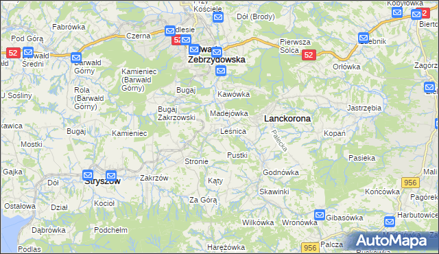 mapa Leśnica gmina Stryszów, Leśnica gmina Stryszów na mapie Targeo